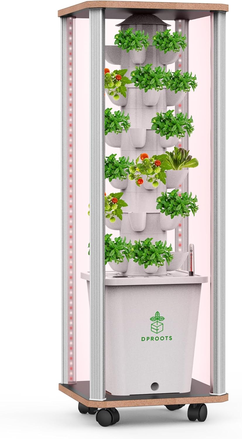 Hydroponic Tower Growing System Kits，30 Pods Vertical Indoor Garden，360° Full-Spectrum Lighs, Automatic Water Circulation System，Suitable for Leafy Greens and Herbs