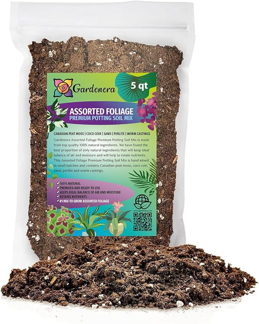 Premium Assorted Foliage Soil Mix by Gardenera - Nourishing Formula for Impressive Growth and Vibrant Foliage - 5 Quart