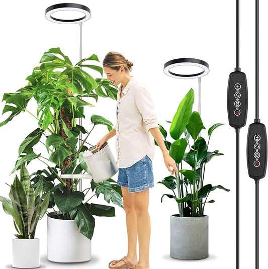 LORDEM 10" Full Spectrum Plant Light, 160 LEDs Large Grow Light for Indoor Tall Plants, Growing Lamp with 4/8/12H Auto Timer, 10 Dimmable Levels, 3 Spectrum Modes, 61" Height Adjustable, Pack of 2