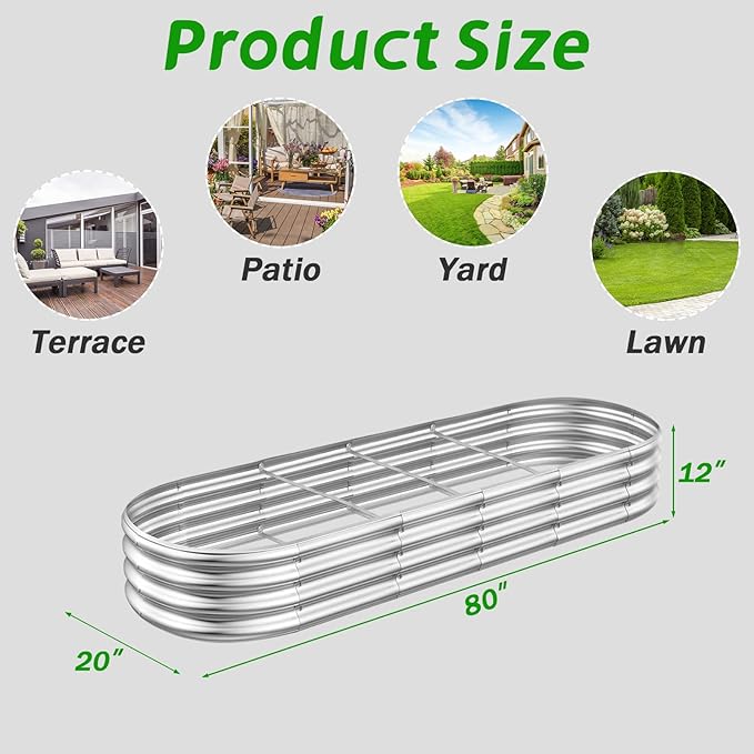 Galvanized Raised Garden Beds, Outdoor Raised Garden Boxes, Oval Large Bottomless Metal Elevated Garden Bed Planter Box for Vegetables, Fruits, Flower (7x2x1(ft))
