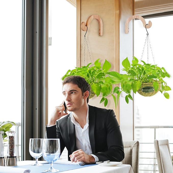 FGSAEOR Arc-Shaped Wooden Plant Hanger Indoor, 7-Inch Hanging Plant Brackets, Wall Mount Hooks for Outdoor Hanging Bird Feeders, Flower Baskets Pots, Wind Chimes, Lanterns