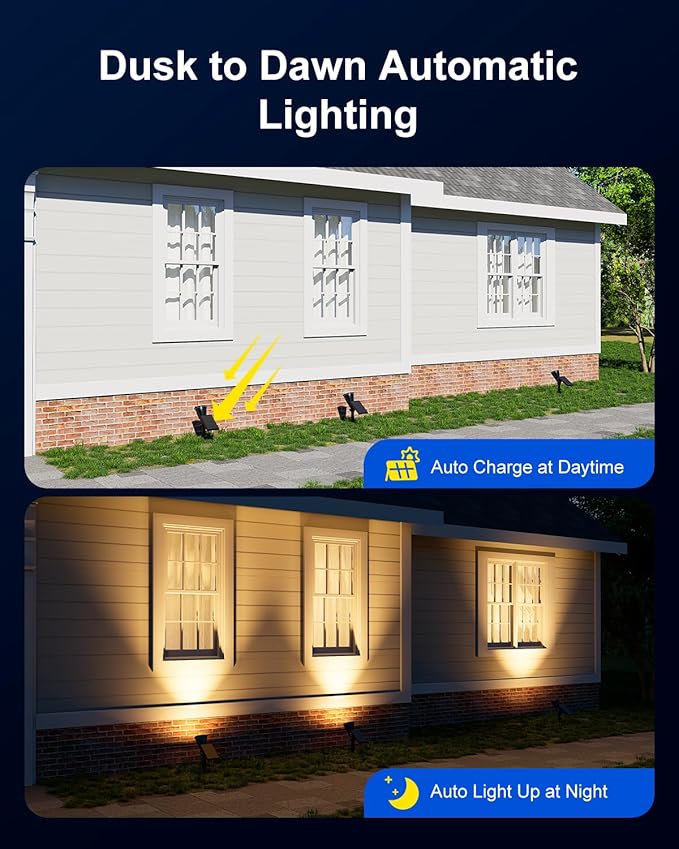 2 Pack Solar Spotlights Outdoor Waterproof for Flag, Tree, Statue, Wooden Sign, Plant Pot, Bright LED Outside Landscape Flood Lamp for Decoration Uplighting Yard, Garden, House, Walkway, Ground, Fence