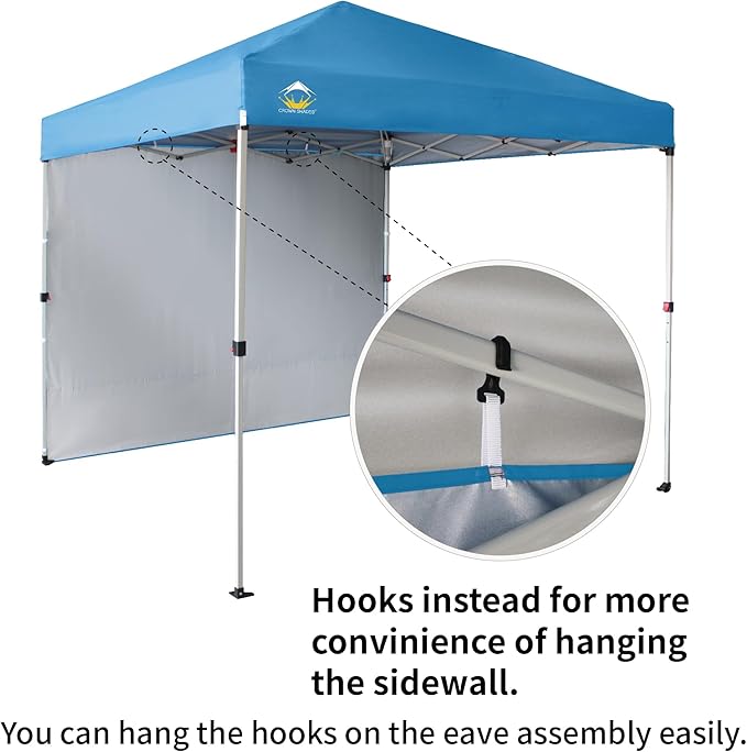 CROWN SHADES 8x8 Pop Up Canopy with 1 Side Wall - Beach Tent with One Push Setup - Outdoor Sun Shade for Events, Parties, Camping - Gazebo with STO-N-Go Cover Bag (Sky Blue)