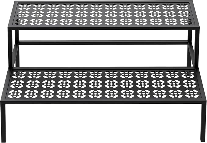 aboxoo Metal Plant Stand 2 Tier Potted Multiple Flower Pot Holder Plant Shelf Indoor Plants Multiple,Outdoor Heavy Duty Planter Display Shelving Unit for Patio Garden Corner Balcony(Black)