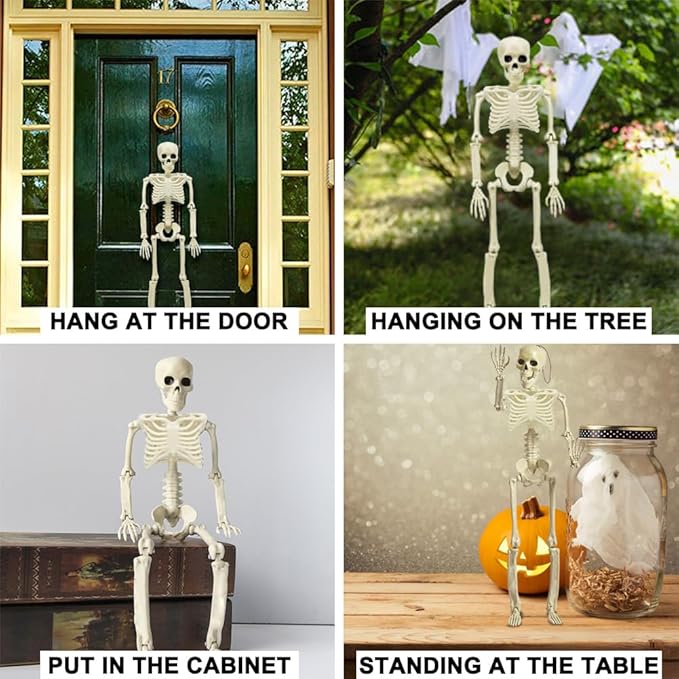 DINESIL 5 Packs Posable Halloween Skeleton, Full Body Halloween Skeleton with Movable Joints, 16" Hanging Spooky Skeletons for Halloween Haunted House Party Home Props Decorations