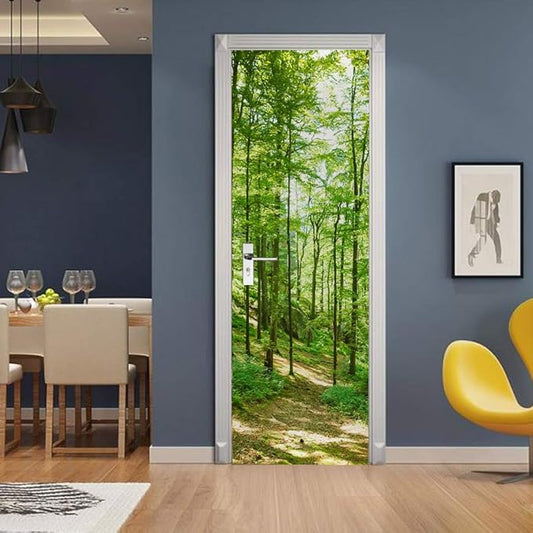 3D Forest Peel & Stick Wall Mural - 34.6 x 78.7 inch - Self-Adhesive, Removable, Waterproof PVC Door Decal for Bedroom & Living Room Wall Decoration