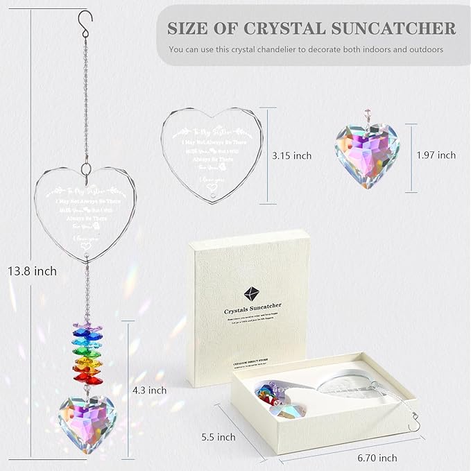 Sister Gifts, Sister Birthday Gifts, Crystal Suncatcher Gifts for Sister, Sisters Gifts from Sister, Unique Gifts for Sister, Window Hangings Home Decoration