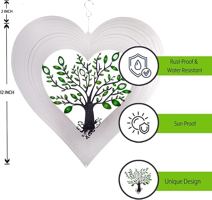 Heart Wind Spinners for Yard and Garden, Metal Ornaments for Garden Décor, Outdoor Wind Spinner, Heart Décor Gifts, Outdoor Garden Decoration, Heart Gifts for Women by ISEO (12 inch)