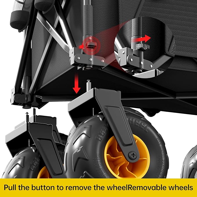 DXZ Beach Wagon Cart with Big Wheels for Sand – Folding Collapsible Wagon, Heavy Duty Wagons Carts Foldable for Beach, Camping, Outdoor Gear, Easy Setup Black Yellow