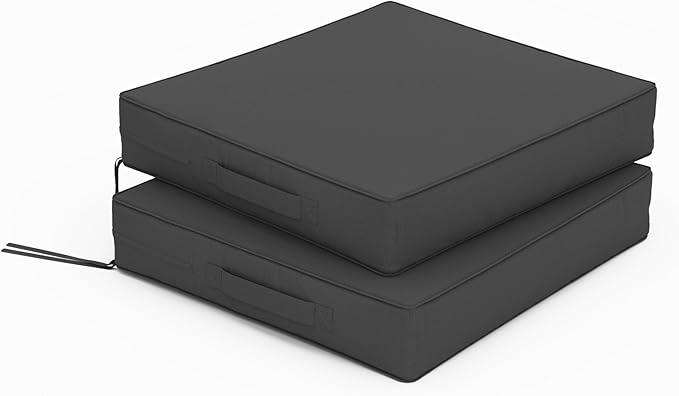 Patio Chair Cushions 17 X 16 X 3 Inch Waterproof Outdoor Seat Cushions for Patio Furniture, Outdoor Sofa Couch Pads with Ties & Handle, Set of 2, Grey