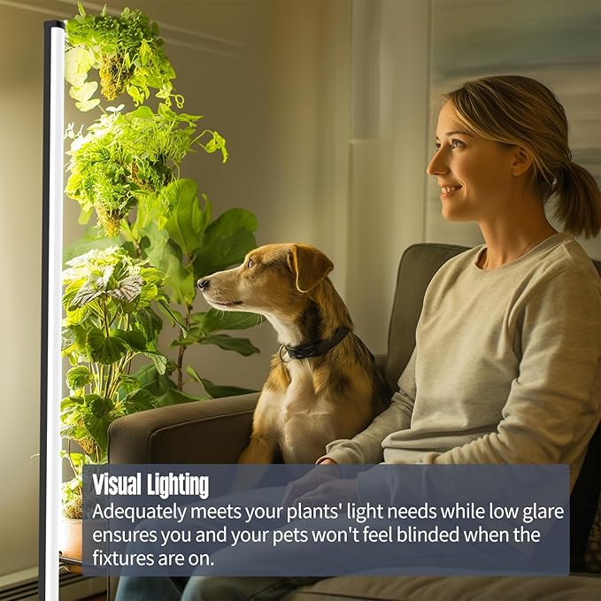 GLOWRIUM Standing Grow Light for Indoor Plants,60in Full Spectrum Vertical Plant Light,3 Light Modes,Auto-Timer,6-Level Dimmable,Suitable for Wide Area Coverage in Indoor Plants (4-Section)