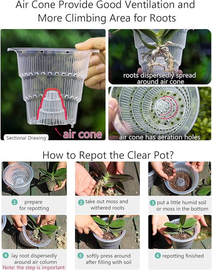 4 inch Orchid Pots with Holes, Set of 2, Double Layer Plastic Imitate Ceramic Planters for Good Air Circulation