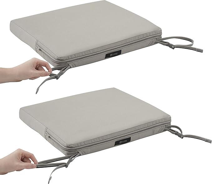 Classic Accessories Ravenna Water-Resistant 17 x 15 x 2 Inch Patio Seat Cushion, Mushroom, Chair Seat Cushion