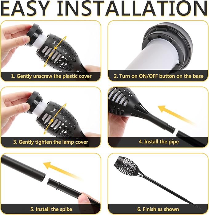 Toodour Solar Torch Flame Lights, 12 Pack Solar Light Outdoor with Flickering Flame, Waterproof Pathway Lights Landscape Decoration Lighting for Garden, Lawn, Yard, Outdoor Decorations