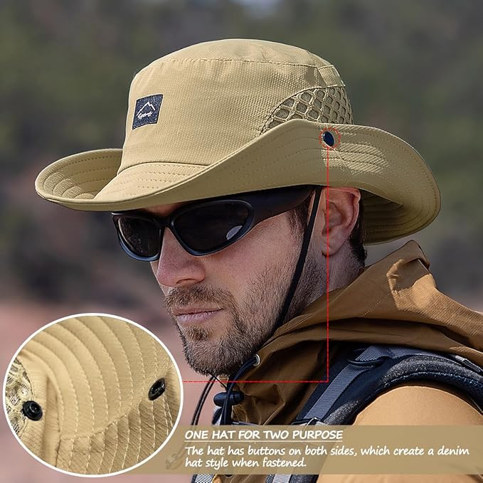 Fishing Hat, UPF50+ Wide Brim Sun Hat for Men Women, UV Protection Hiking Beach Bucket Hats Summer Safari Hat