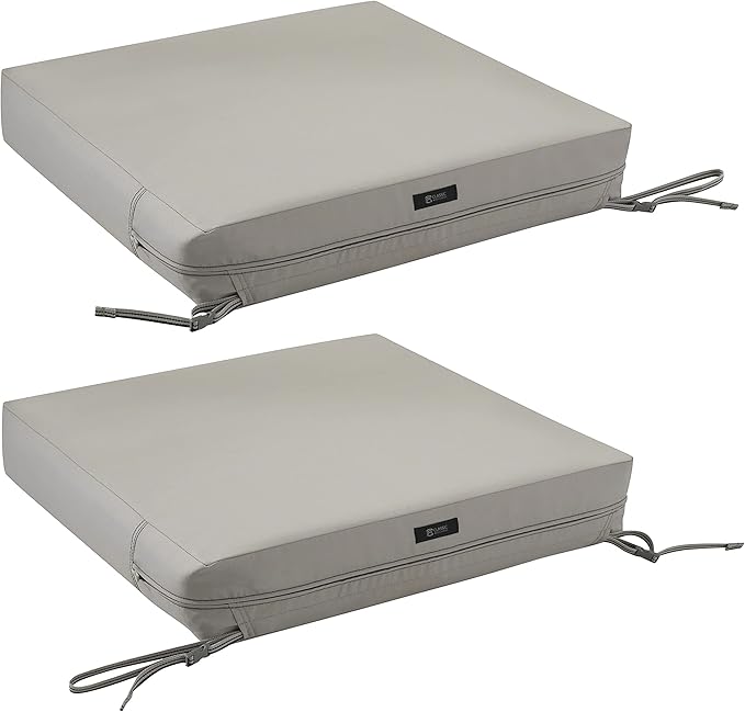 Classic Accessories Ravenna Water-Resistant Patio Lounge Chair/Loveseat Cushion, 25 x 27 x 5 Inch, Mushroom, rectangle Outdoor Seat Cushion