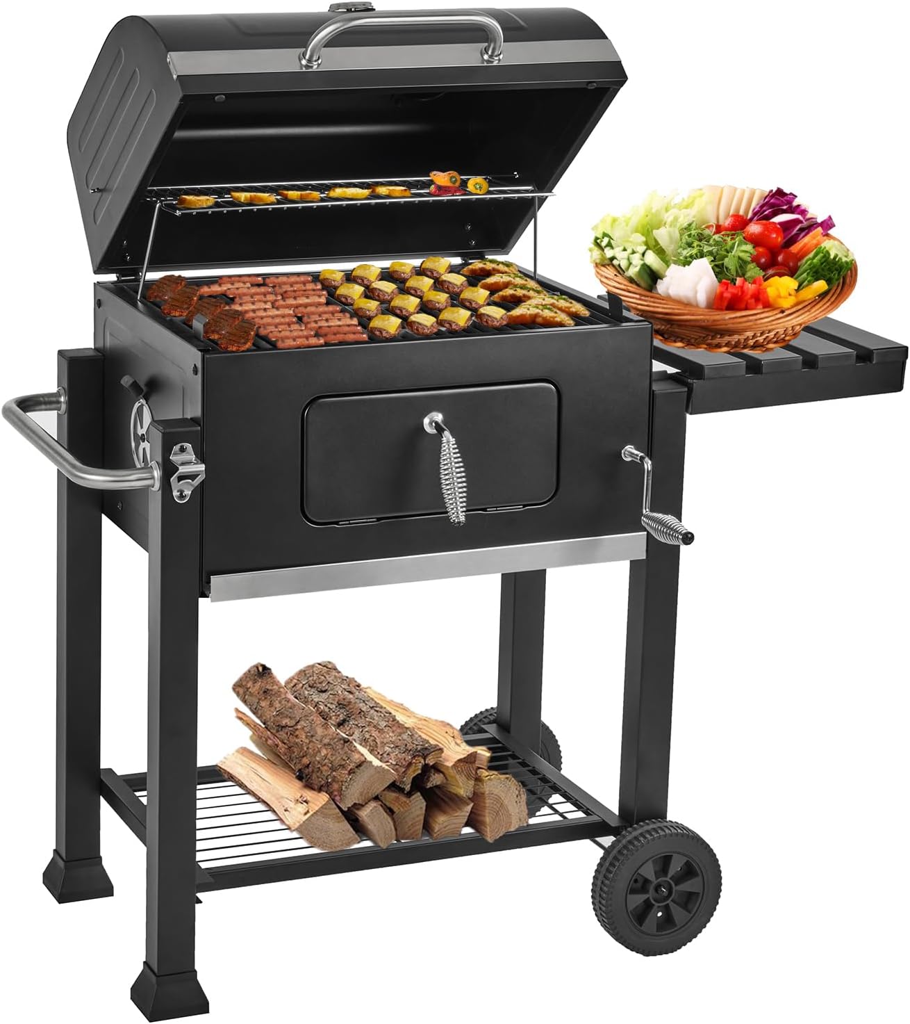 Charcoal Grill, BBQ Grill Charcoal Grill with Pull-Out Grease Tray for Outdoor Patio Backyard (Cast Iron Grate)