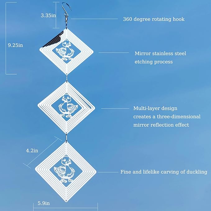 Bird Deterrents for Outside, Reflective Stainless Steel Wind Spinner, Ducks Wind Spinners Outdoor Garden Decor, Bird Scare Devices to Keep Woodpeckers, Pigeons Away from Your House, Patio, Orchards
