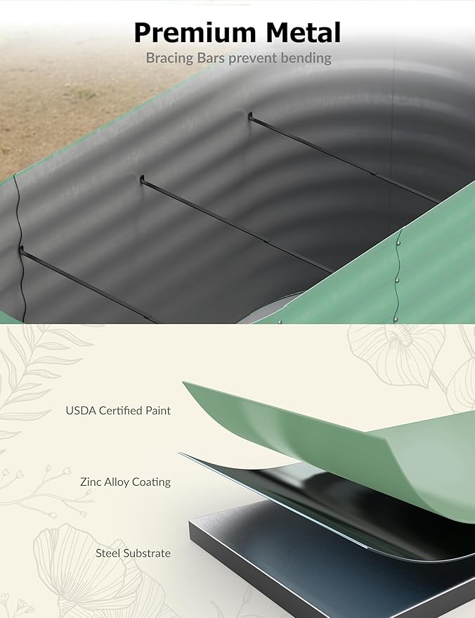 8x2x1.5ft Raised Garden Bed,Galvanized Raised Planter Boxes Outdoor with Easy Assembly, Large Garden Bed for Vegetables, Fruits, Flower,Raised Garden Bed,Green