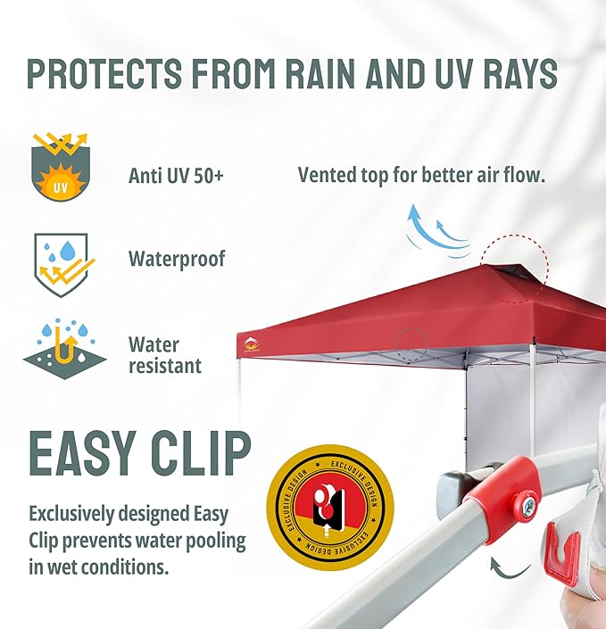 CROWN SHADES 12x12 Pop Up Canopy Tent Instant Commercial with 150D Silver Coated Fabric Including 1 Removable Sidewall, 4 Ropes, 8 Stakes, Weight Bags, STO 'N Go Bag, Red