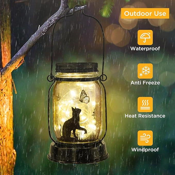 Cat Solar Lanterns Cat Gifts for Women Men Cat Lovers Gifts Hanging Cat Lanterns with Stake for Yard Lawn Garden Decor Black Cat Lantern