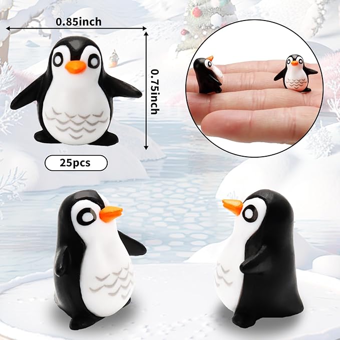 Bbiamsleep 25 Pcs Miniature Penguin Figurines Mini Penguin Figurines Resin Penguin Mini Penguin for Fairy Garden Micro Landscape Winter Christmas Decor