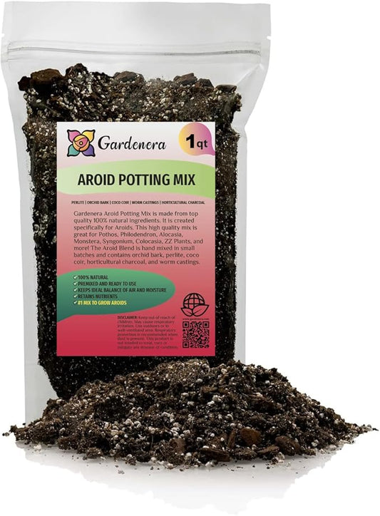 Premium Aroid Potting Mix - Soil Free Blend for Aroids - Growing Medium for House Plants by Gardenera - (1 Quart Bag)