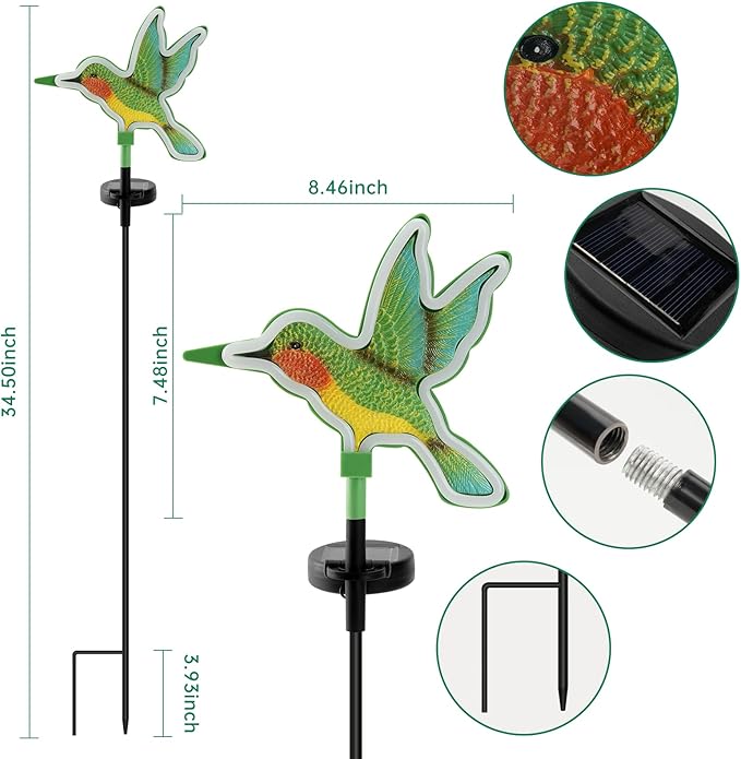Hummingbird Solar Garden Decor,Hummingbird Outdoor Solar Lights,LED Hummingbirds Light Outside,Solar Garden Lights, Outdoor Decorations for Yard and Patio Pathway Lawn (2 Pack)