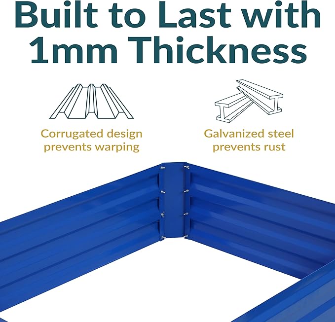 Sunnydaze Galvanized Raised Garden Bed - Metal Raised Bed for Gardening - Outdoor Planter Box for Flowers, Plants, and Vegetables - Blue - 48" W x 36" D x 12" H Rectangle