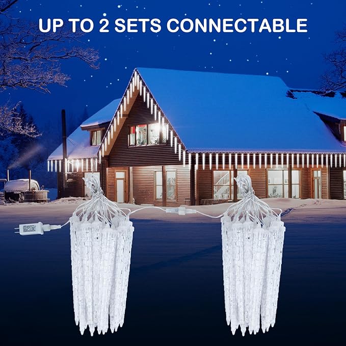 Christmas Meteor Shower Lights Outdoor, 30 Ft With 20 Large Tube 480 LED Dropping Effect, Waterproof Icicle Indoor for Tree Patio Roof Holiday Decor, Cool White