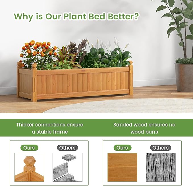 HAPPYGRILL Raised Garden Bed, Elevated Planter Box with Drainage Holes, Outdoor Wood Planter Container for Vegetables Flowers & Herbs, Planter Raised Beds for Garden, Patio, Balcony