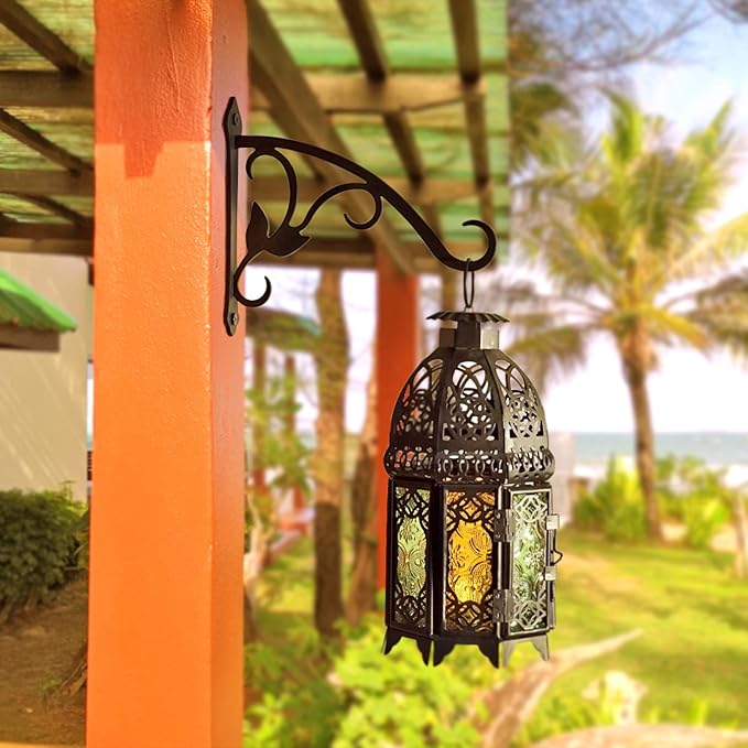 2 Pcs 8-Inch Decorative Iron Lantern Hooks for Wall Hanging Mason Jar Sconces Outdoor Solar Lights, Black