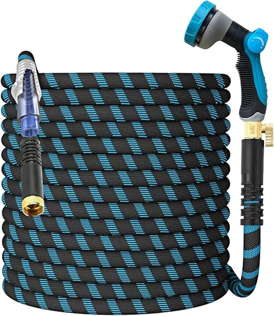 75Ft Non-Expandable Garden Hose, Flexible Water Hose with 10-Pattern Spray Nozzle, Lightweight Hose Pipe, Kink-Free, Leak-Proof, 3/4" Solid Metal Fittings
