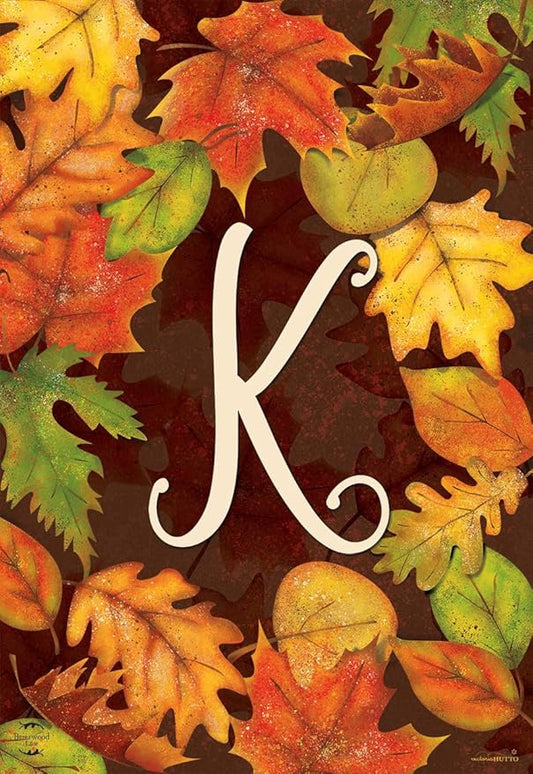 Briarwood Lane Fall Leaves Monogram Letter K Garden Flag