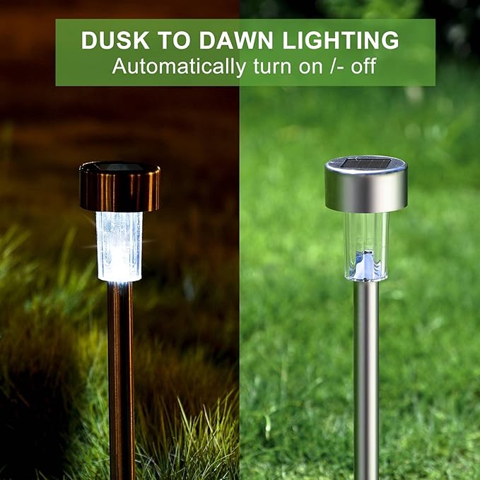 Solar Lights Outdoor Waterproof, Stainless Steel LED Landscape Lighting Outdoor Solar Lights for Outside Solar Garden Lights for Pathway, Walkway, Patio, Yard, Lawn - 12 Pack ( Cold White )