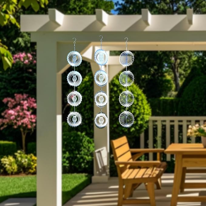 Bird Deterrents for Outside Owl Bird Scare Discs 3D Shiny Helix Wind Spinners, Reflective Bird Reflector & Stainless Steel Outdoor Garden Décor Sculpture Ornaments, Scare Birds Away from Yard Patio