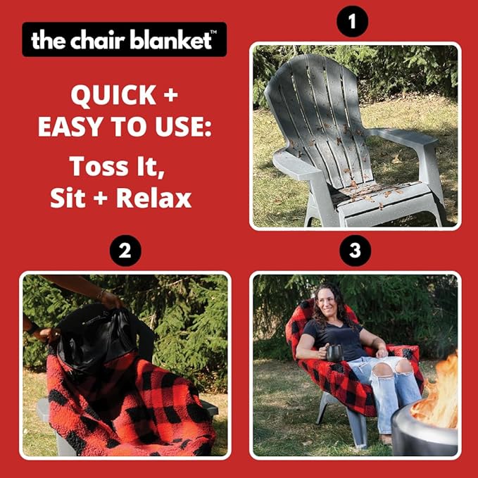CITYBONFIRES The Chair Blanket – Reversible, Waterproof & Sherpa-Lined - Stretchable Elastic Back - Original Patio Chair Cover – Ideal for Homes and Outdoor Furniture- with Carry Pouch – Grey Plaid