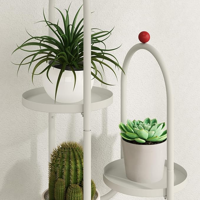 Bamworld Cactus Christmas Tree Home Decor Plant Stand Indoor for Succulents Cactus Shelf Metal Plant Shelf Outdoor Corner Tall Flower Pot for Patio Garden Balcony Living Room Decor White