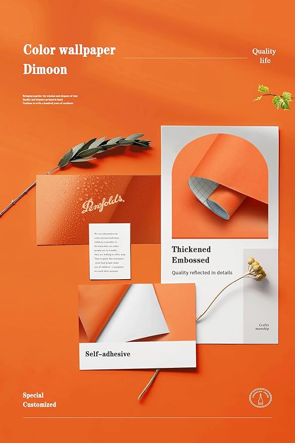 Dimoon 118''x17.7'' Orange Peel and Stick Wallpaper Contact Paper Modern Self Adhesive Wall Paper Removable Renter Friendly Textured Solid Color Shelf Vinyl Roll (118''x17.7'',Tropical Orange)