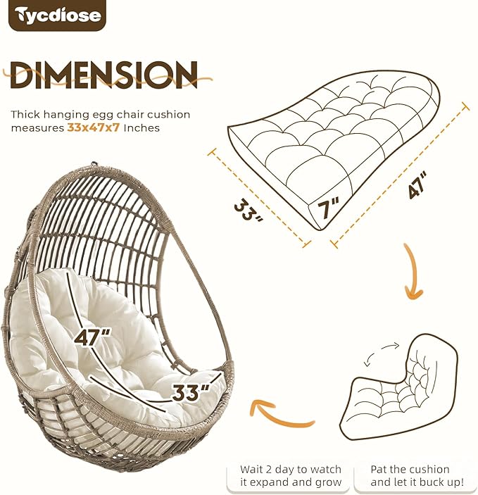 Egg Chair Cushion Replacement, Waterproof Outdoor Hanging Egg Chair Cushion Hammock Swing Chairs Cushions Pads, U-Shaped Thickened Cushions for Hanging Eggs Chairs, 47x33x7 Inches (Cream)