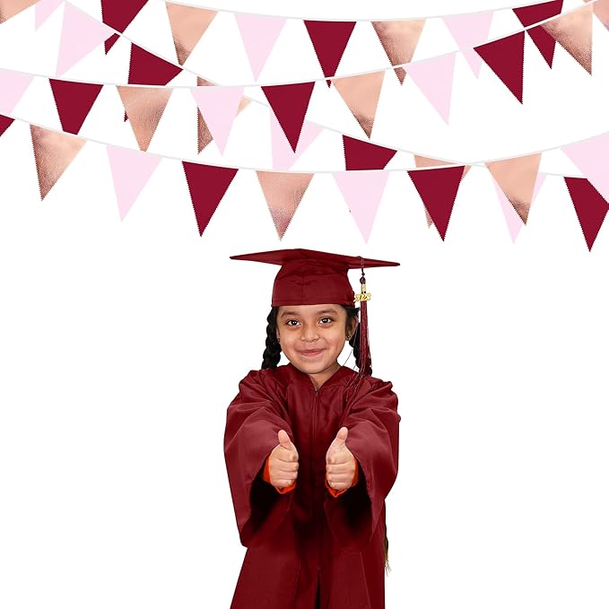 Burgundy Party Decorations Rose Gold Maroon Pink Fabric Triangle Pennant Banner Pink Garnet Flag Bunting Garland for Graduation Wedding Birthday Bridal Shower Bachelorette Anniversary Party Supplies