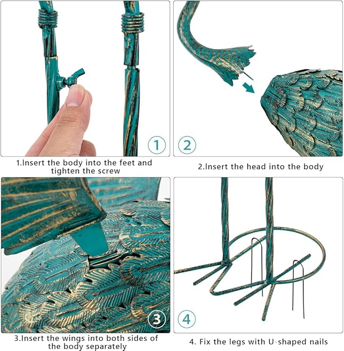 DREAMSOUL 40.5" Heron Garden Statues Large Metal Crane Outdoor Statues Standing Solar Bird Statue for Patio Pool Lawn Decoration