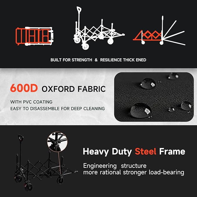 Collapsible Wagon Cart with Wheels Foldable,Folding Beach Wagons Carts Foldable for Grocery Shopping Camping Garden Fishing Sports