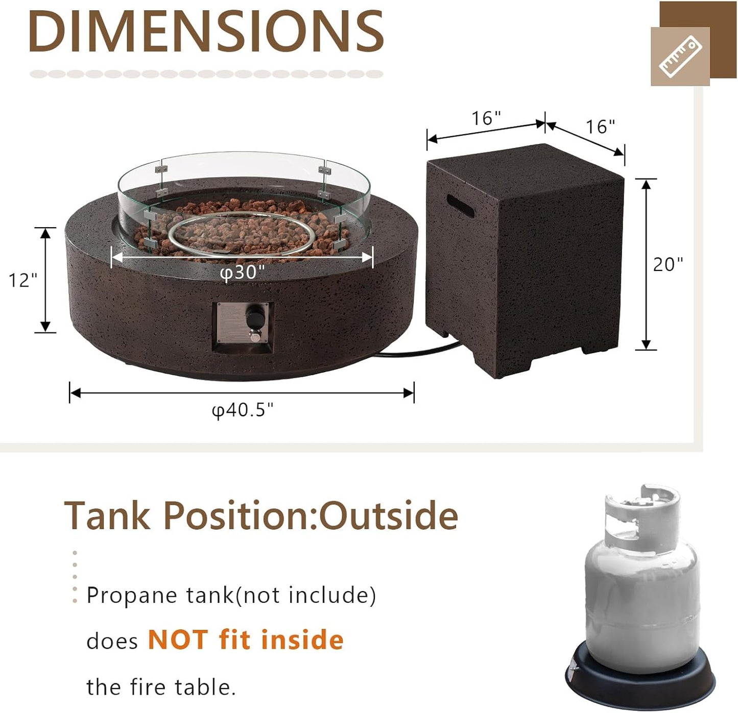 COSIEST 42 inch Outdoor Propane Fire Pit Coffee Table w Concrete Round Base Patio Heater, CSA Certified, 50,000 BTU Stainless Steel Burner, Free Lava Rocks, Rain Cover, Wind Guard, Tank Cover