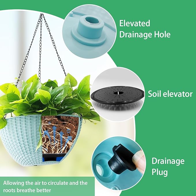 Hanging Planters for Indoor Plants 8/10 Inch, 4 Packs Plant Hanger Outdoor with Drainage Holes, Hanging Basket Flower Pot Perfect for Home, Office and Garden (Sky Blue)