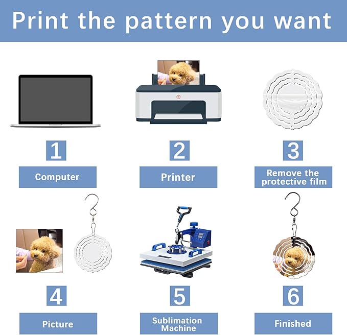 20 Pcs Sublimation Wind Spinner Blanks 3 Inch Bulk Aluminum Metal Ornaments Sublimation Blanks Products Heat Transfer Outdoor Garden Christmas Trees Decoration Sublimation Blank Wind Spinners