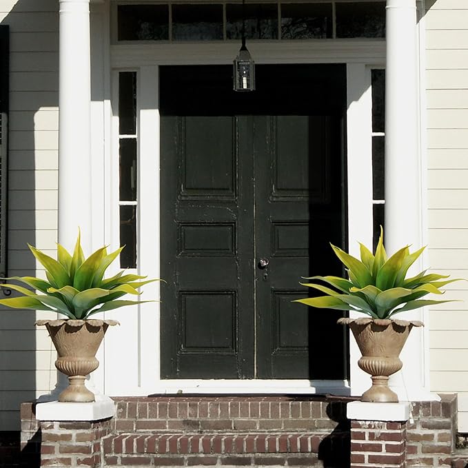 Artificial Agave Plants,Large UV Resistant Fake Agave Planters for Indoor and Outdoor Decorating Tropical Plant Succulents Greenery Indoor Decor (2Pack,22" Yellow)
