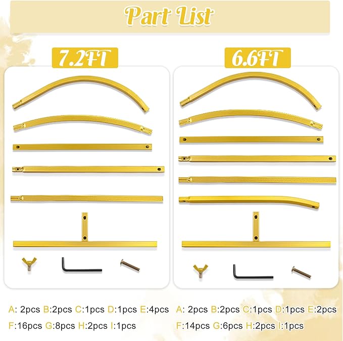 Gold Metal Arch Backdrop Stand 2 Set 7.2FT, 6.6FT Wedding Arch Stand Arched Door Frame for Birthday Party Baby Shower Ceremony Indoor Outdoor Celebration Decor (7.2FT, 6.6FT)