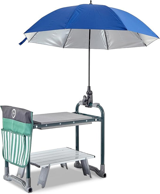 Garden Kneeler Seat Bench, Garden Kneeling Bench with Sunshade Umbrella, Ergonomic Handles, Folding Table, and Potting Mat, 10.2" Foam Knee Seat, Loading Capacity 330 Lbs