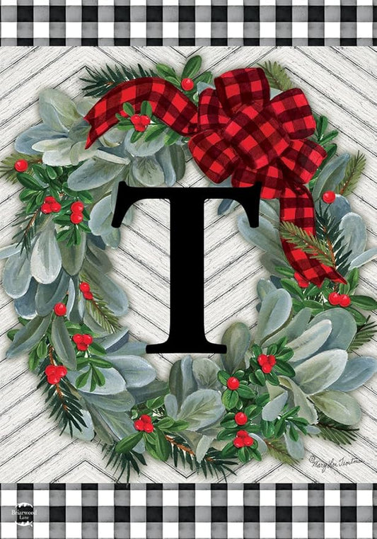 Briarwood Lane Winter Wreath Monogram Letter T Garden Flag